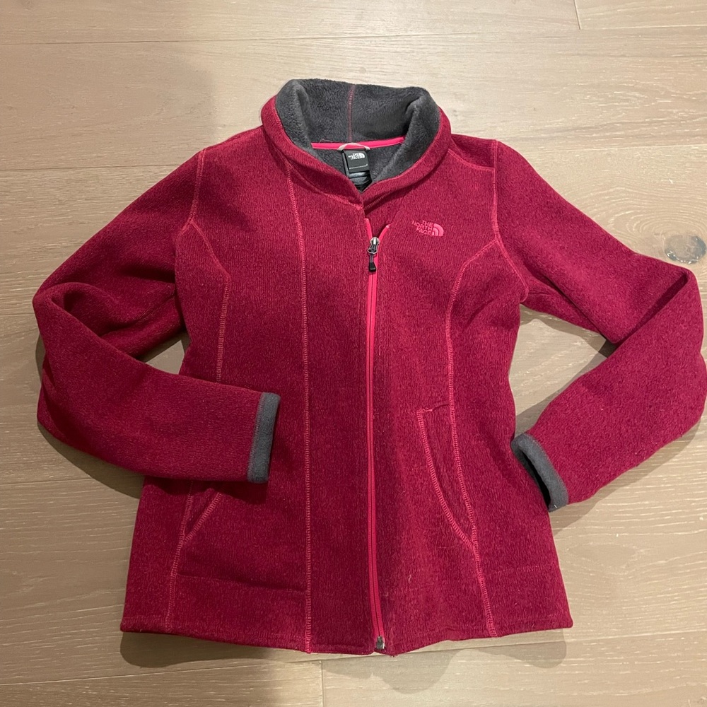 Raspberry zip up north face fleece jacket